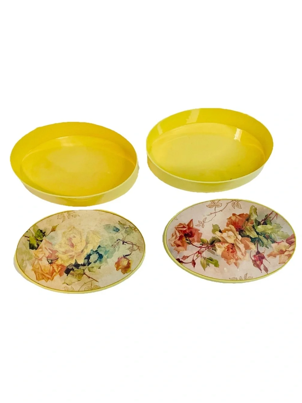 Vintage Lot 2 Oval Trinket Rose Boxes By Old Print Factory Baltimore MI Vanity